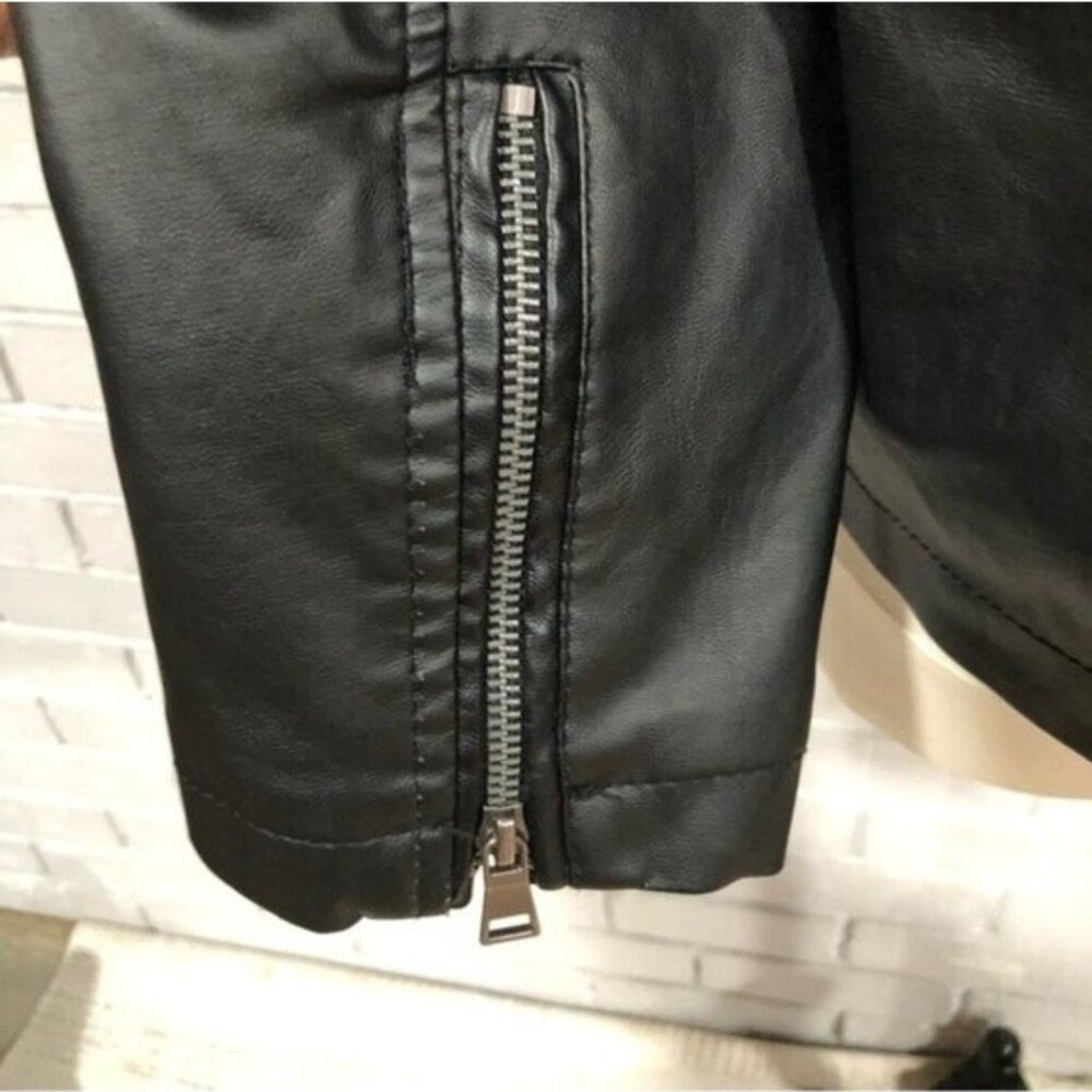Barneys Originals Black Faux Leather Biker / Moto Jacket - Size XL - Picture 8 of 9